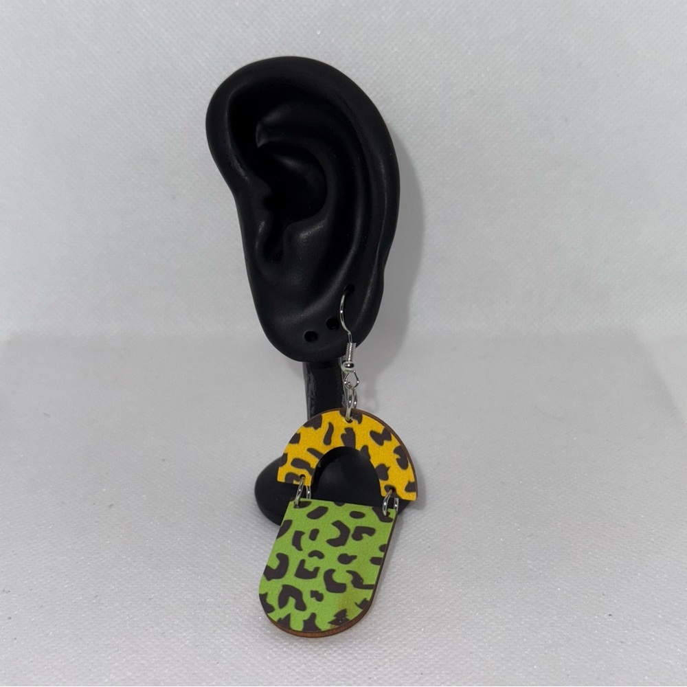 Leopard Print Green and Yellow Earrings